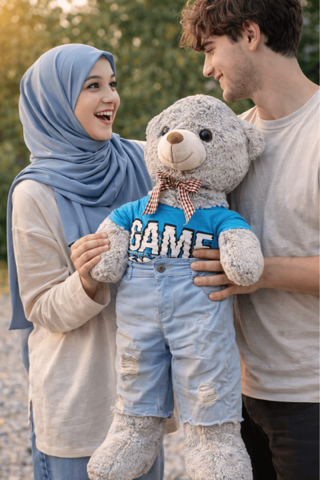 Peluş Gri Ayıcık Kıyafetli (100cm)