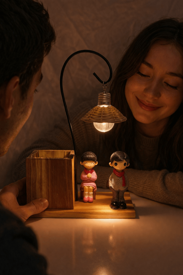 Sevgili Biblo Temalı Ahşap Kalemlik ve Gece Lambası