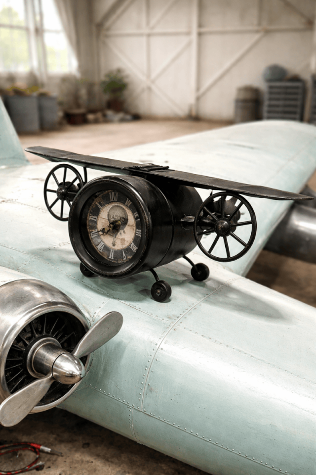 Vintage Metal Saatli Uçak