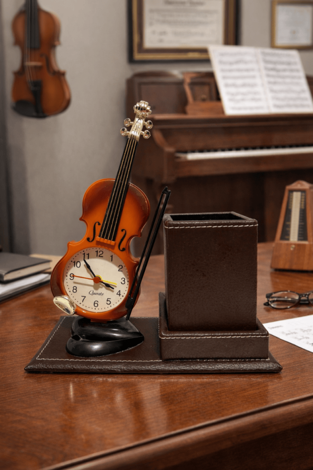 Keman Masaüstü Deri Kalemlik