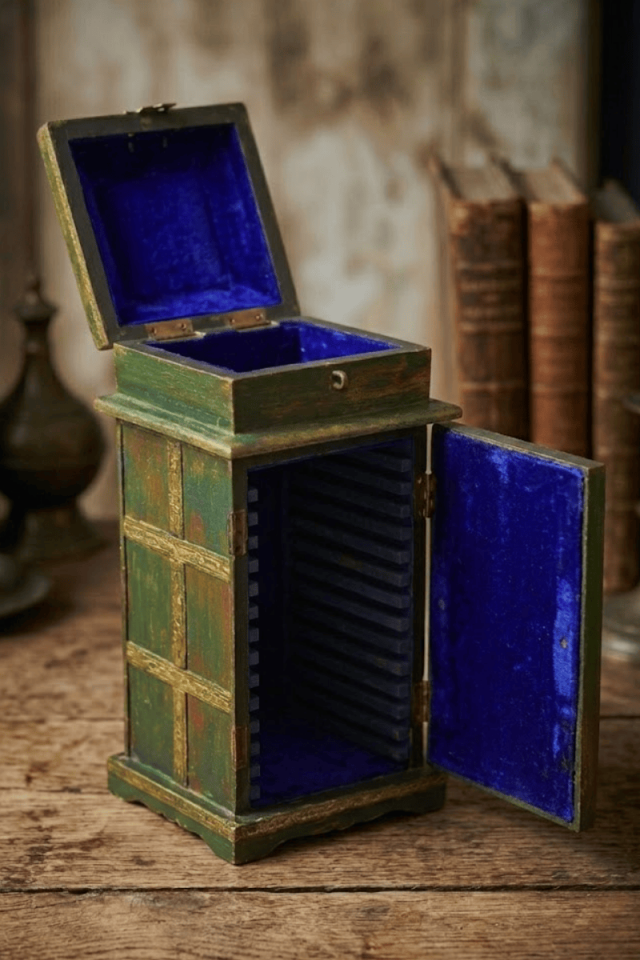 Antika Yeşili Pirinç İşlemeli Anı Dolabı