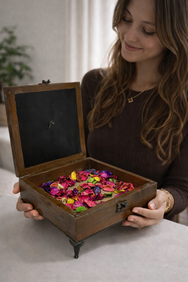 El Emeği Ahşap Sepetli Kutu