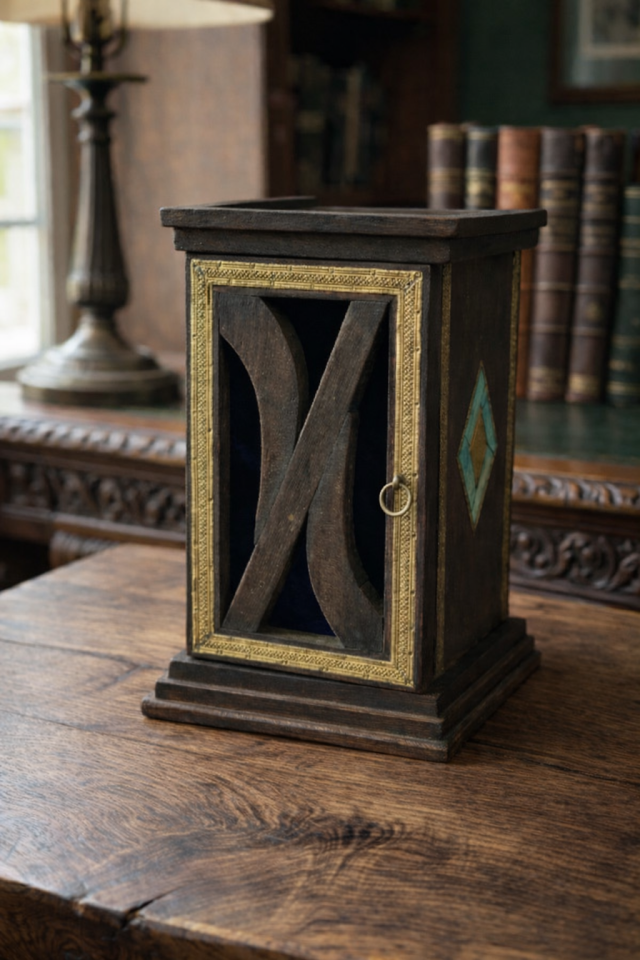 Antika Kahvesi Pirinç İşlemeli Anı Dolabı