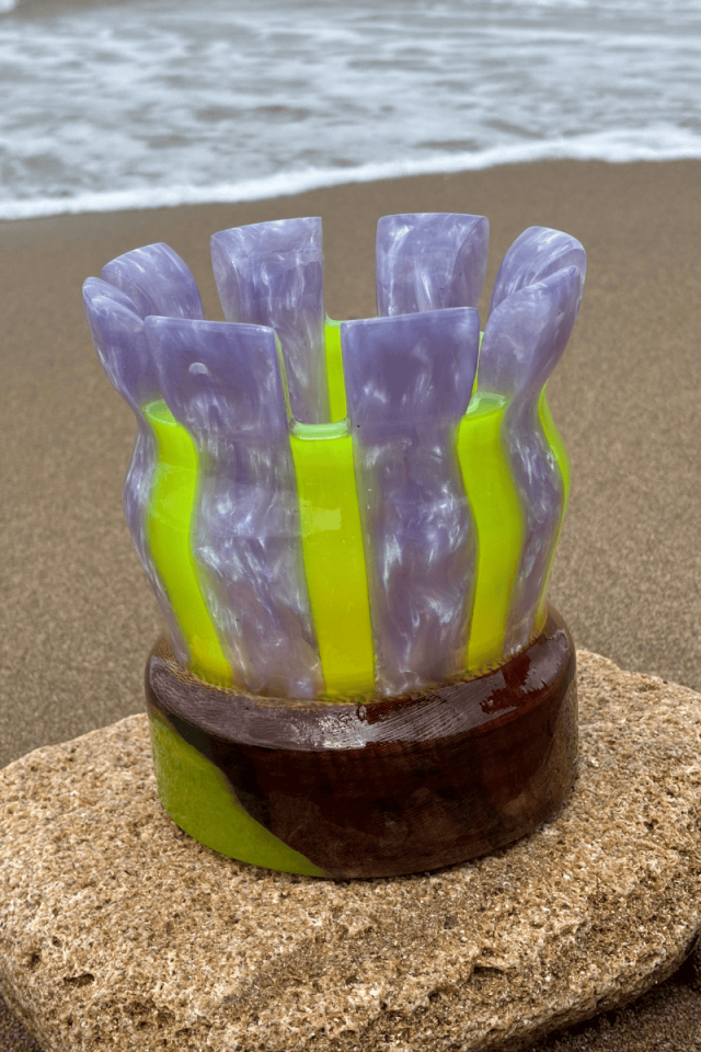 Lila Epoksi ve Ahşap Dekoratif Masaüstü Vazo