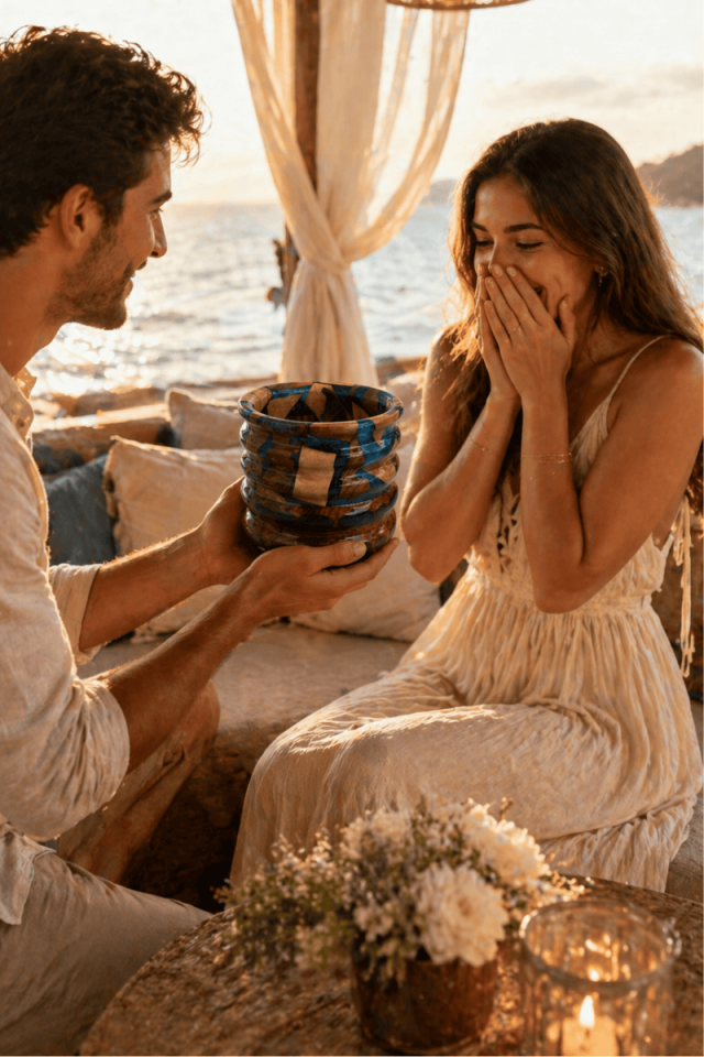 Mavi Epoksi Ahşap Dekoratif Vazo