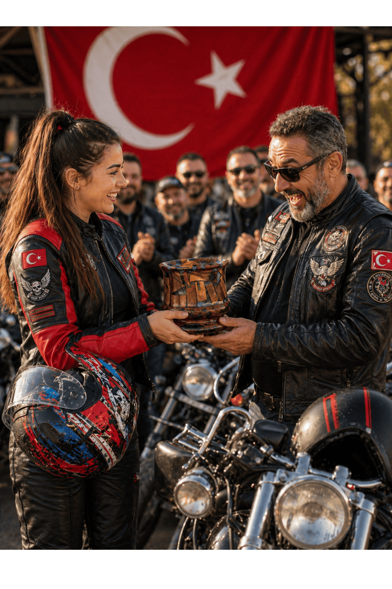 Motosikletçi Yeşil Epoksi ve Ahşap Ödül Kasesi