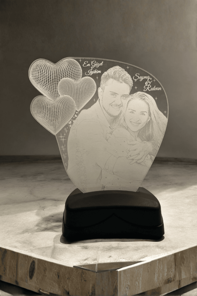 3D Gece Lambası 3 Kalpli