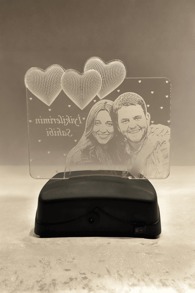 3D Gece Lambası Yatay 3 Kalpli