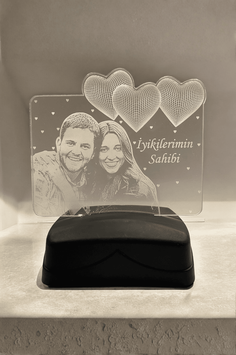 3D Gece Lambası Yatay 3 Kalpli