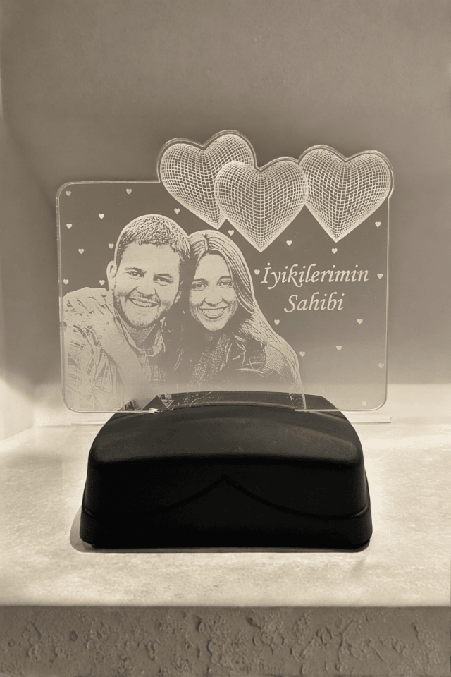 3D Gece Lambası Yatay 3 Kalpli