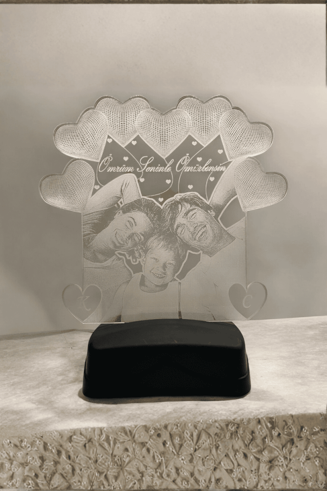 3D Gece Lambası 8 Kalpli