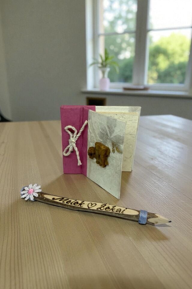 Mini Doğal Defter Kişiye Özel & Kalem