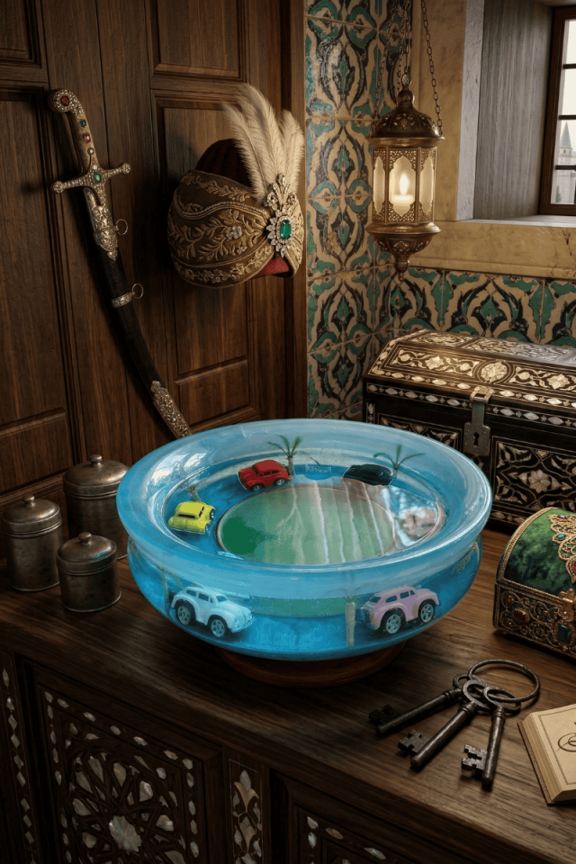Mavi Yolculuk – Mini Araba Temalı Epoksi Tasarım