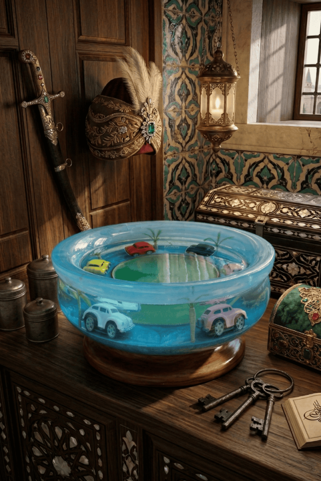 Mavi Yolculuk – Mini Araba Temalı Epoksi Tasarım