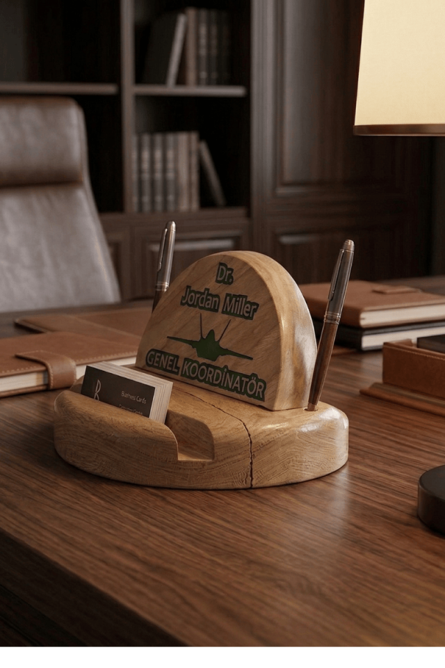 Makam İmzası Ceviz Ahşap & Epoksi İsimlik & Kalemlik ( Yeni Nesil )